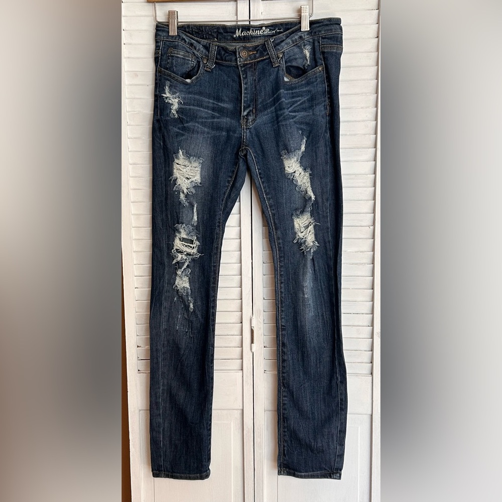 Machine Blue jeans juniors Size 11 distressed skinny stretch destroyed
